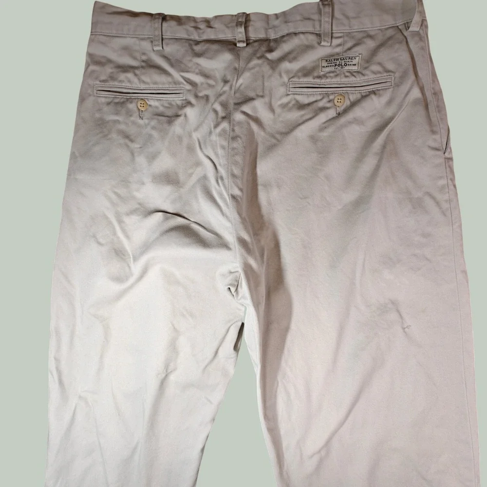 VTG Polo Ralph Lauren Mens Chino Pants 36x34 Khaki Tan Cotton Straight Leg